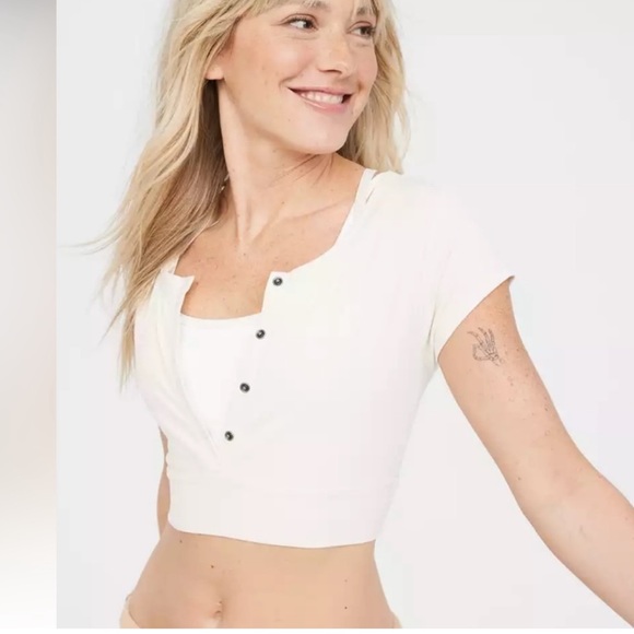 Aerie white button down crop top - Picture 1 of 5
